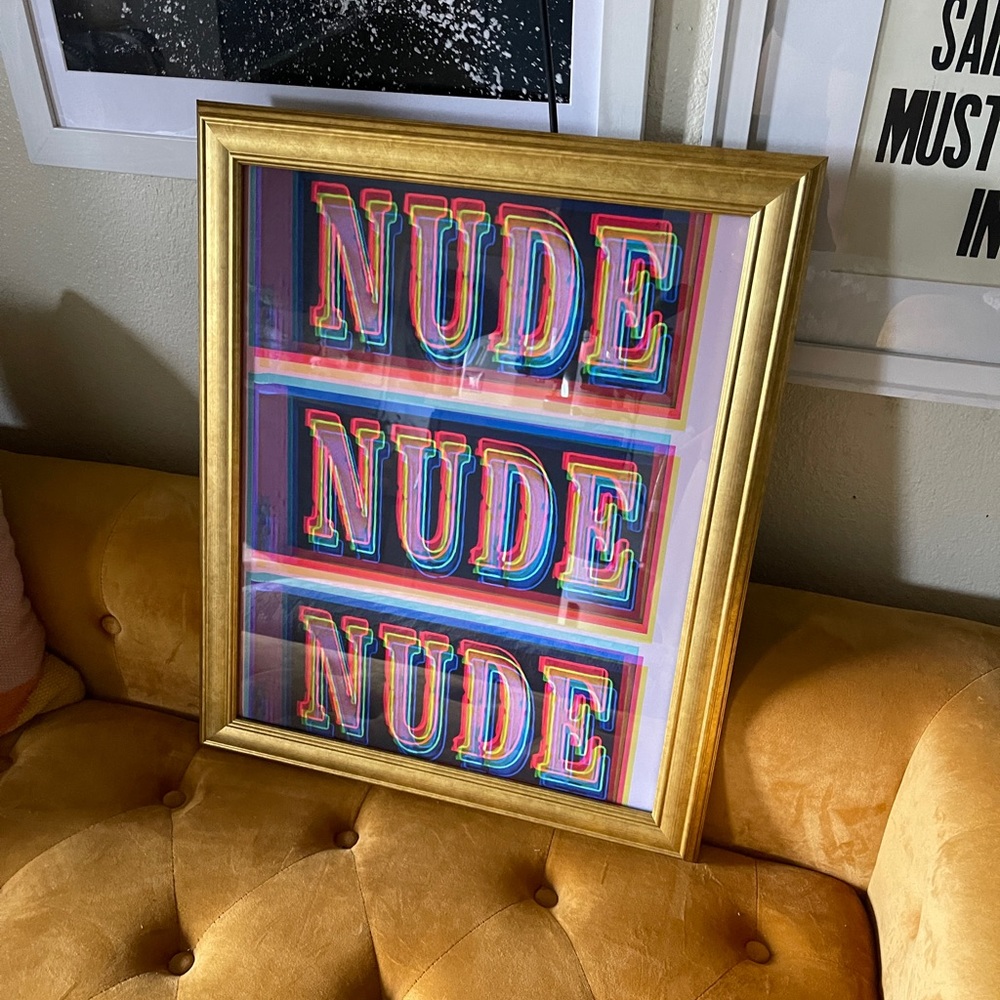 New 16x20” original art neon pink gold frame nude bathroom bedroom art